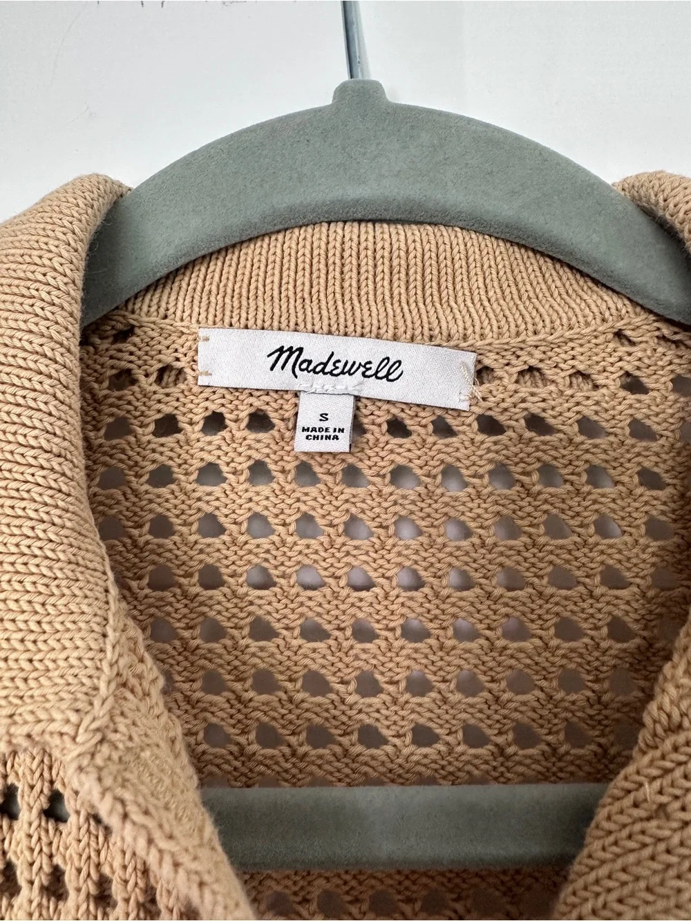 Madewell 100% Cotton Tan Crochet Stitch Open Knit Polo Cardigan Sweater Size S - Picture 3 of 16